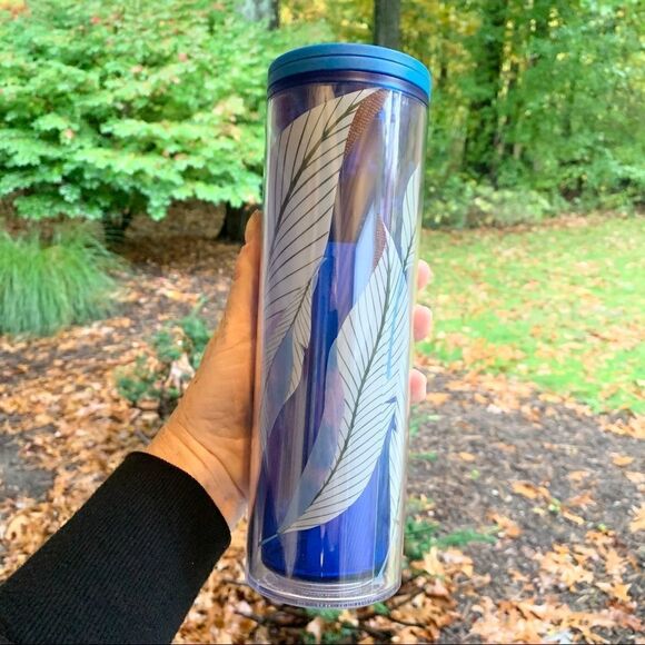 Starbucks Blue Feathers 16 oz Double Walled Acrylic Tumbler Hot or Cold Drinks - Picture 2 of 6